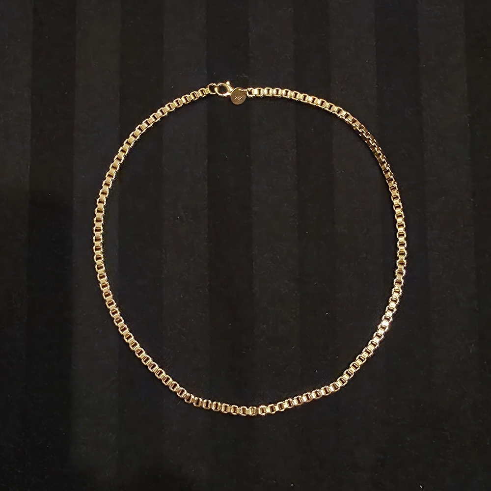 24k Gold Plated Over Sterling Silver Box Chain Necklace - 18 Or 22 Inches